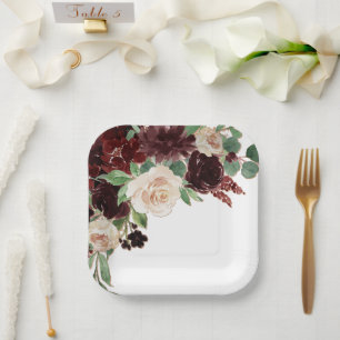 Rustikale Blüten   Terracotta und Marsala Red Bouq Pappteller