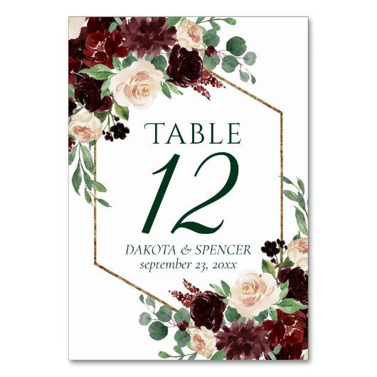 Rustikale Blüten | Terracotta und Marsala Red Cust Tischnummer (Vorderseite)