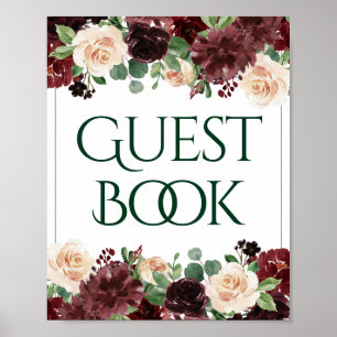 Rustikale Blüten Terracotta und Marsala Red Sign Poster