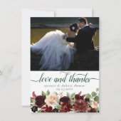 Rustikale Blüten | Terracotta und Marsala Rotes Fo Dankeskarte (Vorderseite)