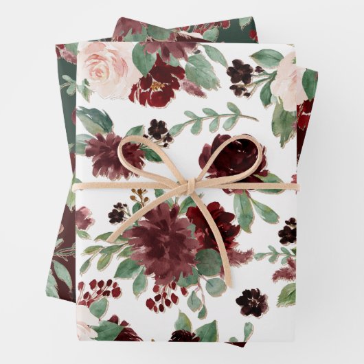 Rustikale Blüten | Terracotta und Marsala Rotes Mu Geschenkpapier Set (Beispiel)