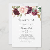 Rustikale Blüten und botanische Blätter Quinceañer Einladung (Vorderseite)