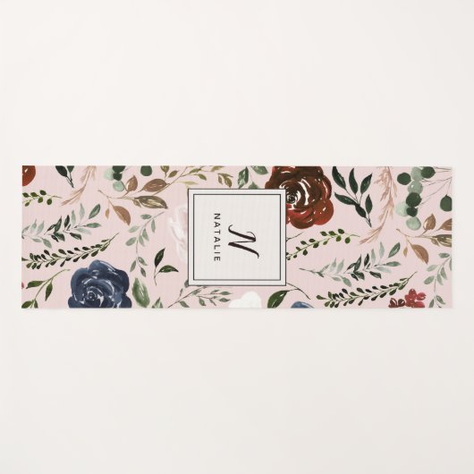 Rustikale Blüten und Geweihe, bordeauxrosa Yogamatte (Vorderseite (Horizontal))