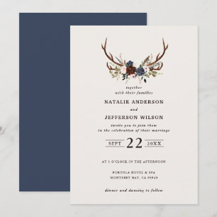 Rustikale Blüten und Geweihe Hochzeitsnacht blau
