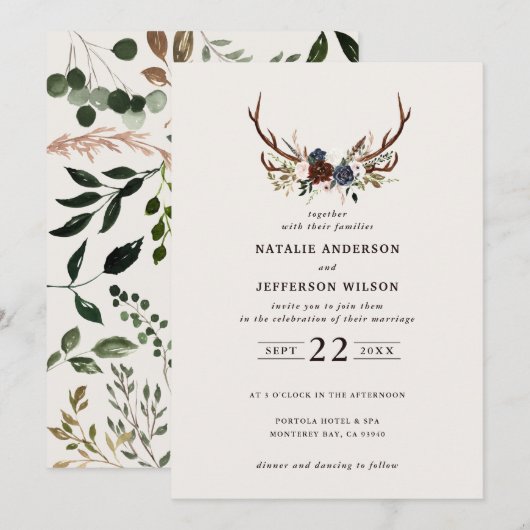 Rustikale Blüten und Geweihe Hochzeitsnacht Bordea (Vorne/Hinten)