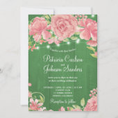 Rustikale Blütenbäume und Lichter auf grünem Stall Einladung (Vorderseite)