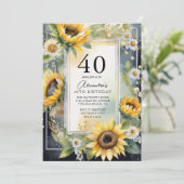 Rustikale Blütenblume Skript 40. Geburtstag Einladung (Stehend Vorderseite)