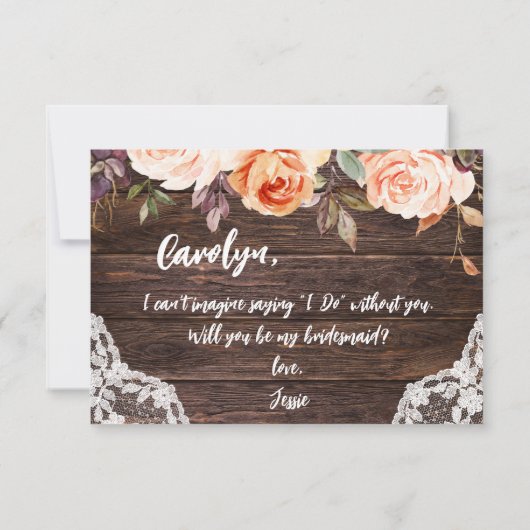Rustikale Blütenblume wirst du meine Brautjungfrau Einladung (Rückseite)