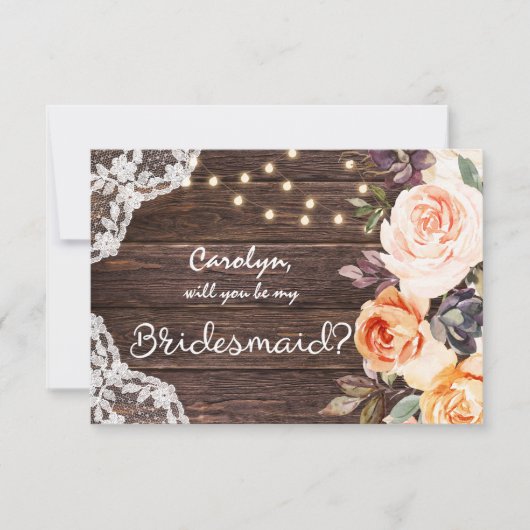 Rustikale Blütenblume wirst du meine Brautjungfrau Einladung (Vorderseite)
