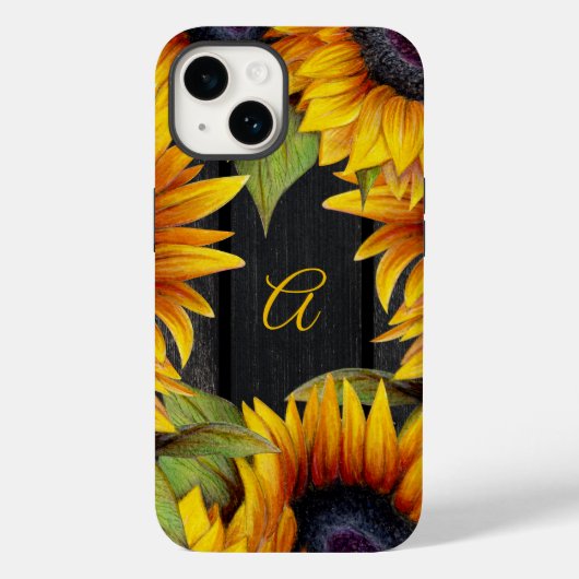 Rustikale Blütenblumen Gelbholz-Monogramm Case-Mate iPhone Hülle (Rückseite)