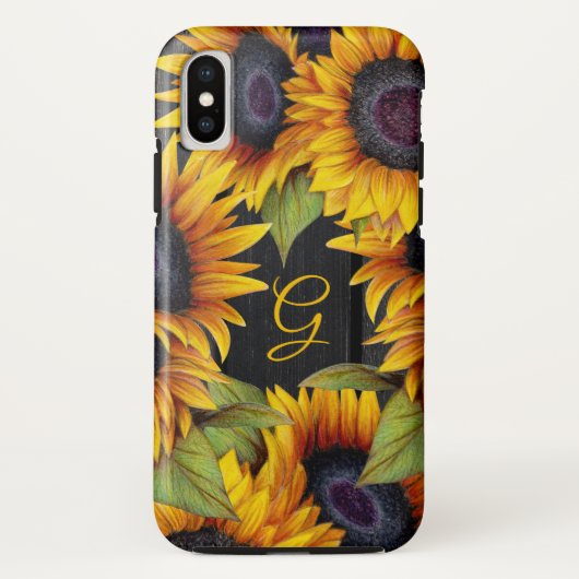 Rustikale Blütenblumen Gelbholz-Monogramm Case-Mate iPhone Hülle (Rückseite)