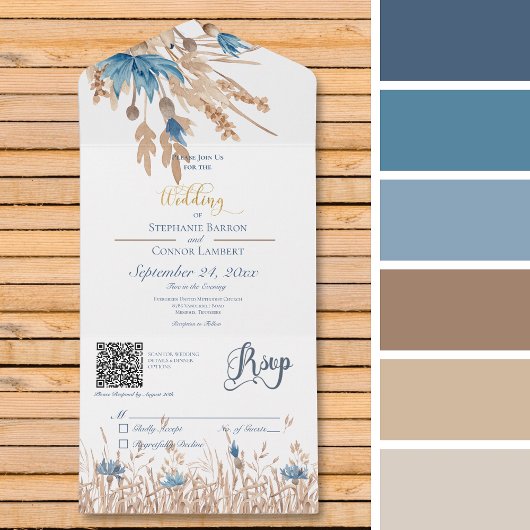 Rustikale Blütenblumen und Weiß QR Code All In One Einladung