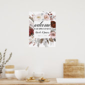 Rustikale Blütenblüten Blush Grau Red Wedding Zeic Poster (Küche)