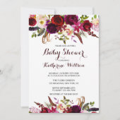 Rustikale Blütenbrasse Marsala Babydusche Einladung (Vorderseite)