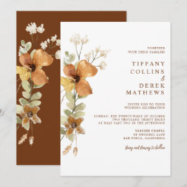 Rustikale Blütenbrurnt Orange-Hochzeit im Herbst Einladung