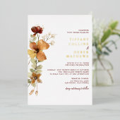 Rustikale Blütenbrurnt Orange-Hochzeit im Herbst Folieneinladung (Stehend vorne)