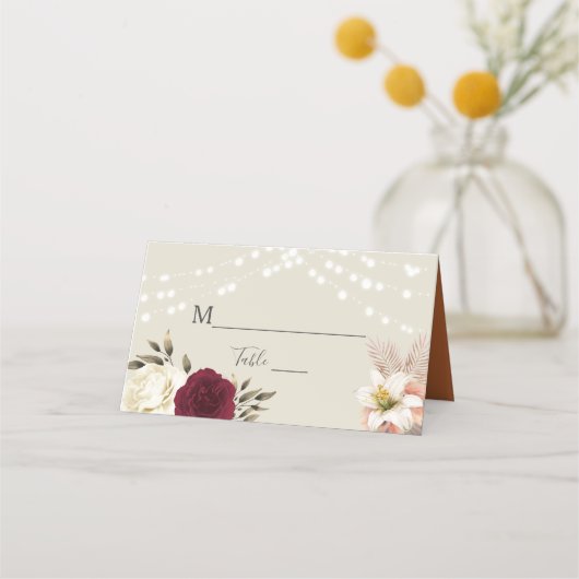 Rustikale Blütenbrurnt Orange Hochzeitsstimmung Pl Platzkarte (Vorderseite)