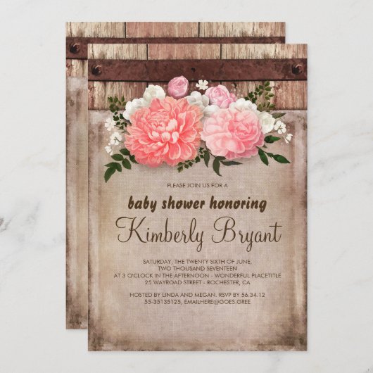 Rustikale Blütendusche Einladung (Vorne/Hinten)