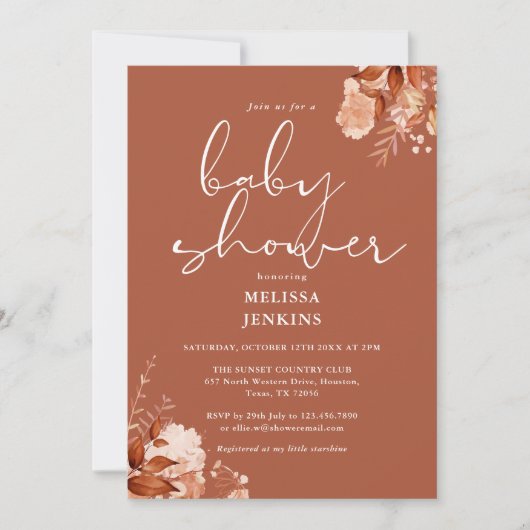 Rustikale Blütendusche Herbst Baby Einladung (Vorderseite)