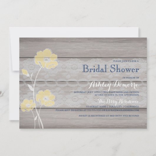 Rustikale Blütendusche und Spitzen-Bridal Einladun Einladung (Vorderseite)