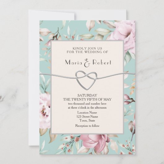 Rustikale Blütenfarbe Rosa Einladung zur Hochzeit (Vorderseite)