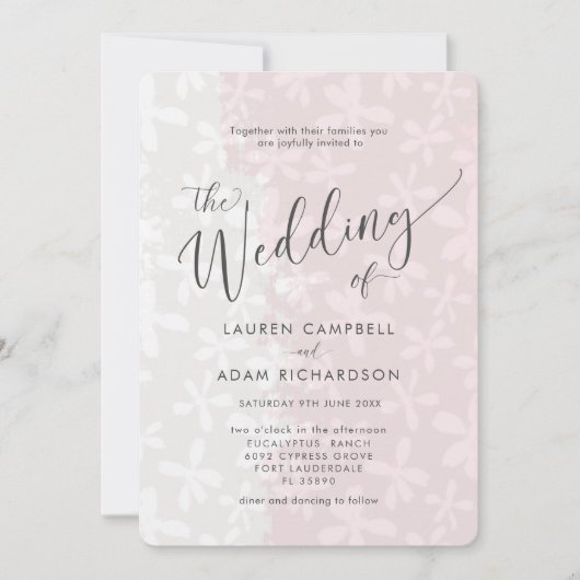 Rustikale Blütenfarbe Rosa Einladung zur Hochzeit (Vorderseite)