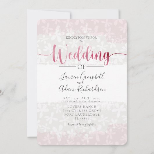 Rustikale Blütenfarbe Rosa Einladung zur Hochzeit (Vorderseite)
