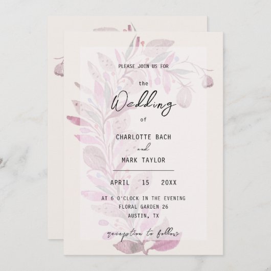 Rustikale Blütenfarbe Wasserfarbe Handgestrichen Einladung (Vorne/Hinten)