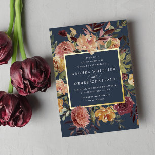 Rustikale Blütenfarbenblütenhochzeit Folieneinladung