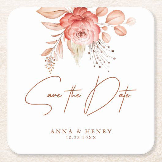 Rustikale Blütenflora Romantische Hochzeit retten  Rechteckiger Pappuntersetzer (Vorderseite)