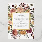 Rustikale Blütenfolie Save the Date Karte (Vorderseite)