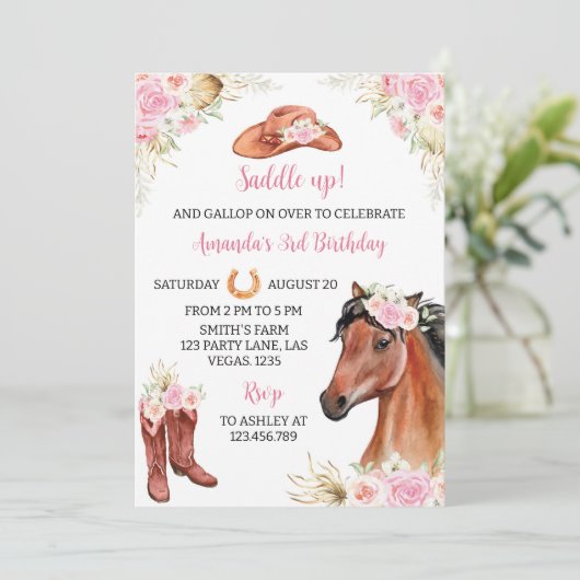 Rustikale Blütengeburtstag Einladung (Stehend Vorderseite)