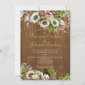 Rustikale Blütengold-Drehbuch Herbst Holzhochzeit Einladung (Vorderseite)