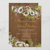 Rustikale Blütengold-Drehbuch Herbst Holzhochzeit Einladung (Vorne/Hinten)