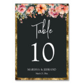 Rustikale Blütengoldrahmen mit grünem Hochzeitstis Tischnummer (Rückseite)