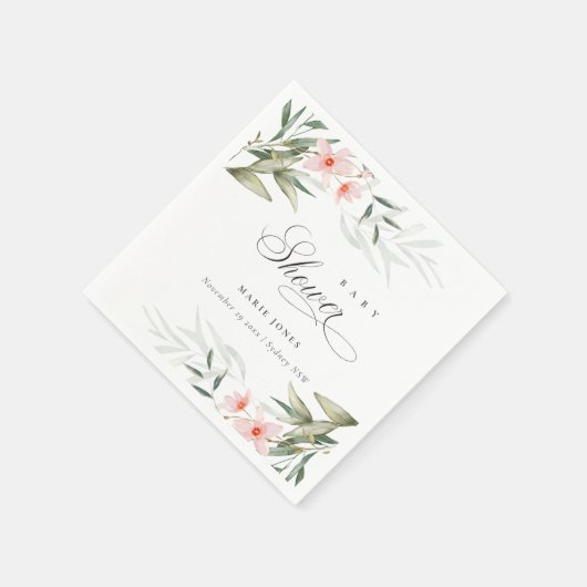 Rustikale Blütengrün Bläschen Babydusche Serviette (Ecke)