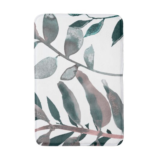 Rustikale Blütengrün Botanische Blätter Wasserfarb Badematte (Vorderseite Vertikal)