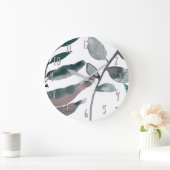 Rustikale Blütengrün Botanische Blätter Wasserfarb Große Wanduhr (Zuhause)
