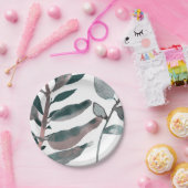 Rustikale Blütengrün Botanische Blätter Wasserfarb Pappteller (Party)