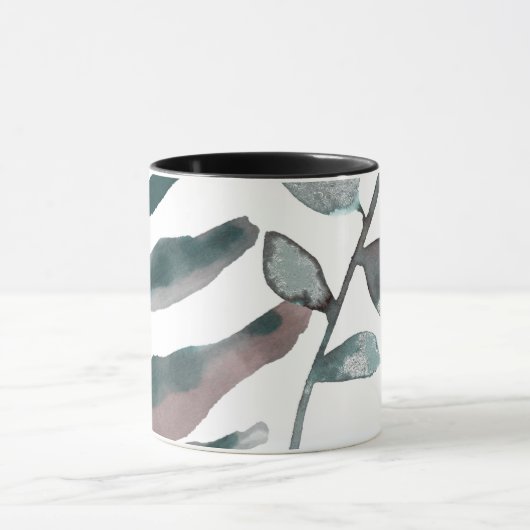 Rustikale Blütengrün Botanische Blätter Wasserfarb Tasse (Zentrum)