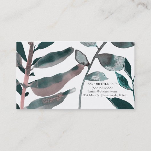 Rustikale Blütengrün Botanische Blätter Wasserfarb Visitenkarte (Rückseite)