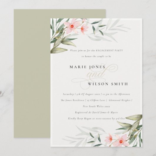 Rustikale Blütengrün Verlobung Dankeskarte (Vorne/Hinten)