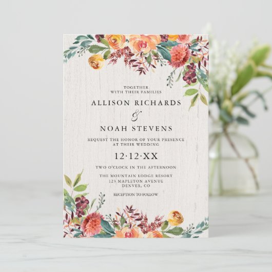 Rustikale Blütenherbstwoche Herbst weinrosa Trauun Einladung (Stehend Vorderseite)