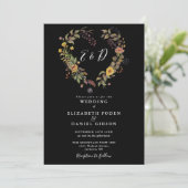 Rustikale Blütenherz Schwarz-Weiß-Hochzeit Einladung (Stehend Vorderseite)