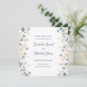 Rustikale Blütenhochzeit Boho Blue und Beige Save The Date (Stehend Vorderseite)