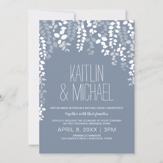 Rustikale Blütenhochzeit (Dusty Blue) Einladung (Vorderseite)