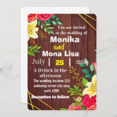 Rustikale Blütenhochzeit Einladung mit Holz (Vorne/Hinten)