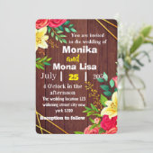 Rustikale Blütenhochzeit Einladung mit Holz (Stehend Vorderseite)