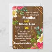 Rustikale Blütenhochzeit Einladung mit Holz (Vorderseite)