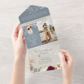 Rustikale Blütenhochzeit in Burgund und Dusty Blue All In One Einladung (Abreißen)